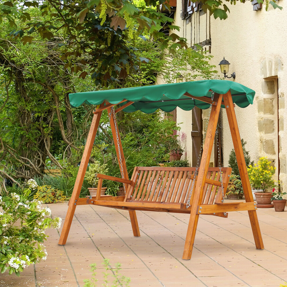 Outsunny Swing Chair 3 Seater Swinging Wooden Hammock Garden Seat Outdoor Canopy