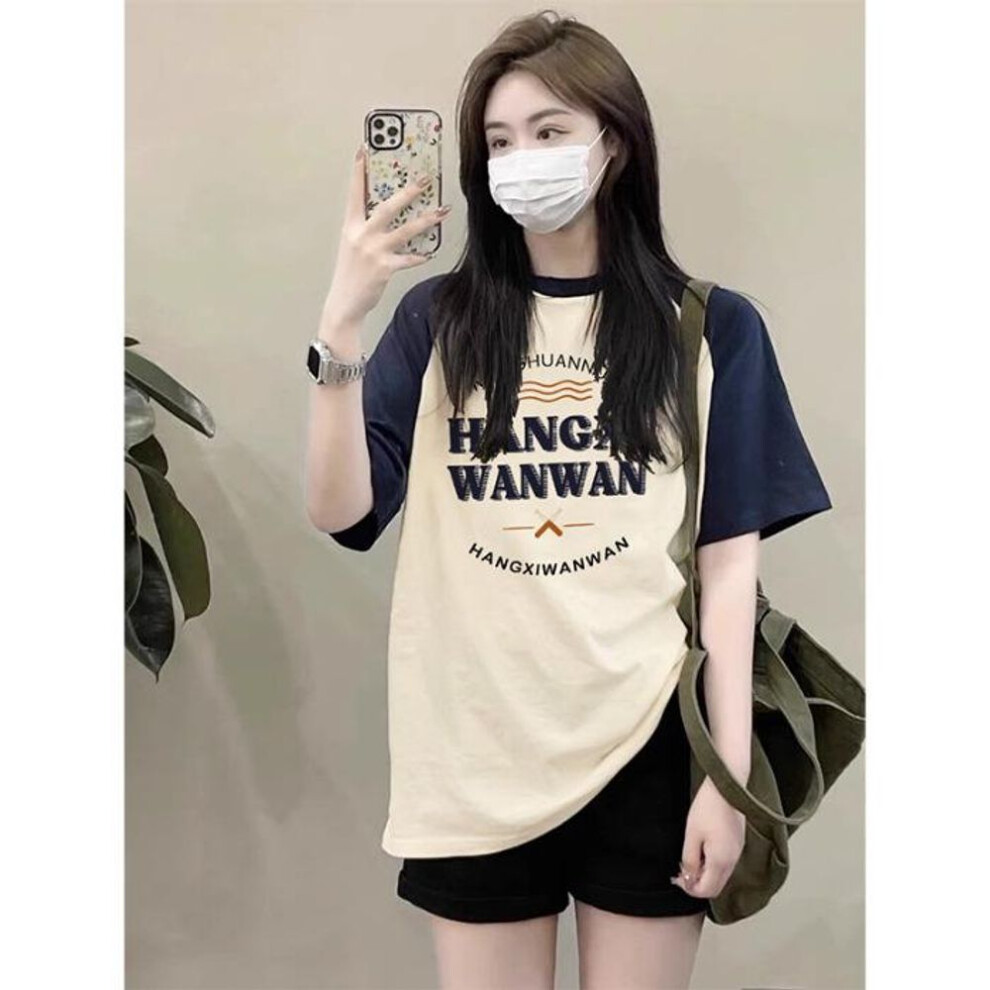 (Large) Women's Oversize American-Style Printed T-Shirt - Sweet & Spicy Fashionable Summer Casual Top with Short Sleeves