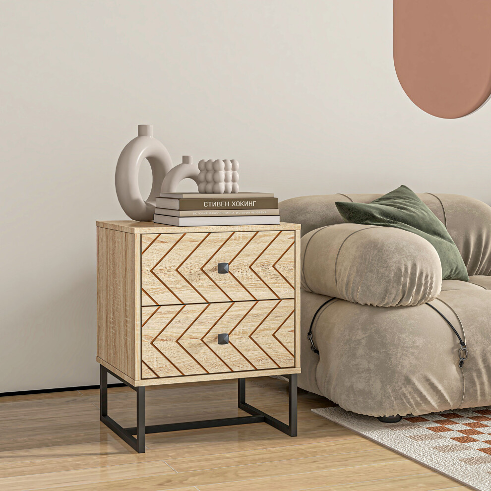 HOMCOM Bedside Table Unit Unique Zig Zag Design w/ Black Metal Handles Melamine