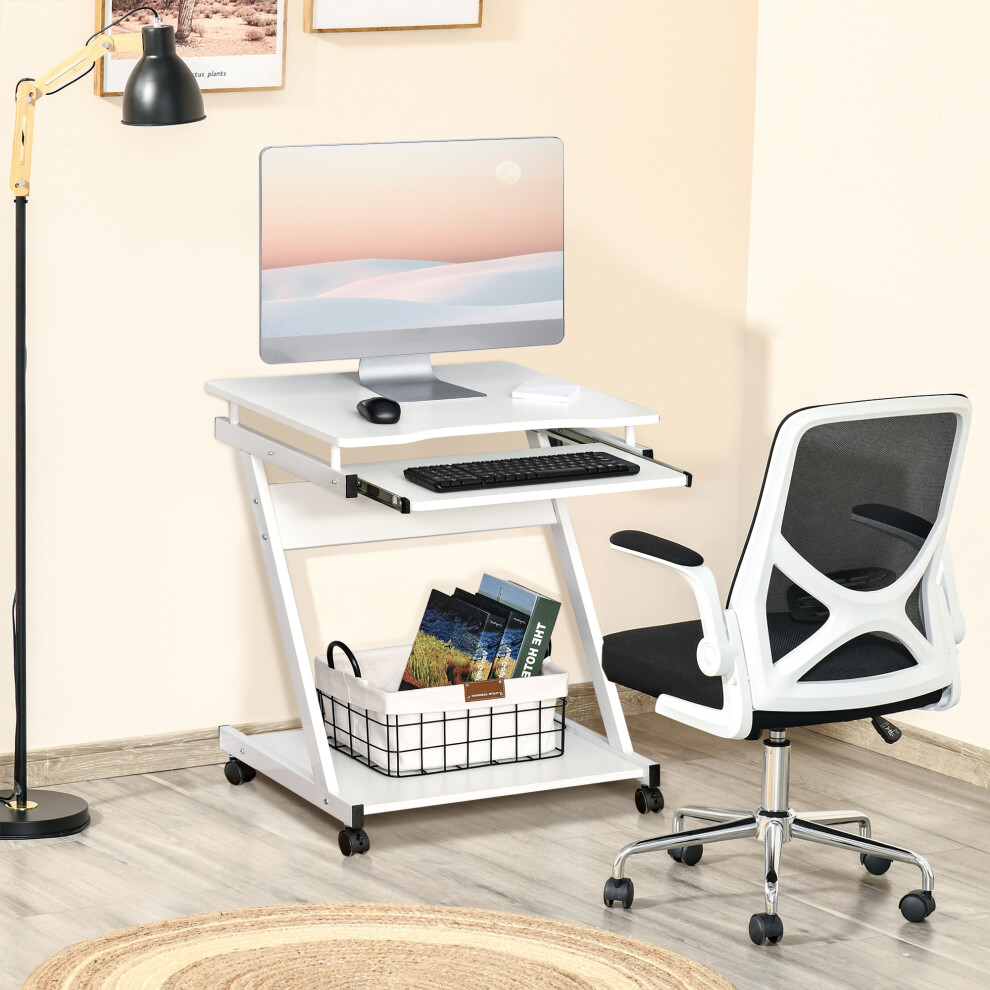 Homcom Movable Computer Desk With 4 Moving Wheels Sliding Keyboard Tray White