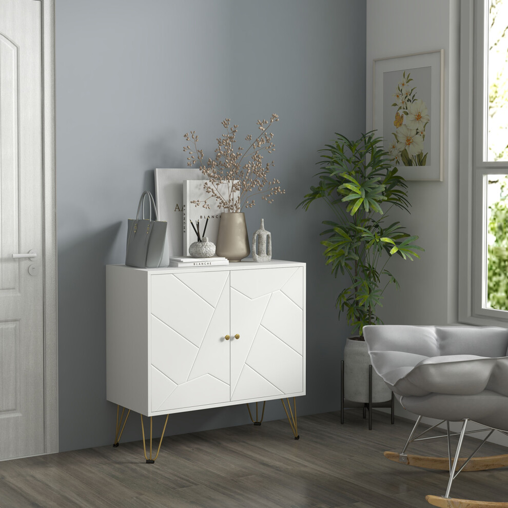 Rackhams White Freestanding Storage Cabinet With Adjustable Shelves For Living Room - Image 5