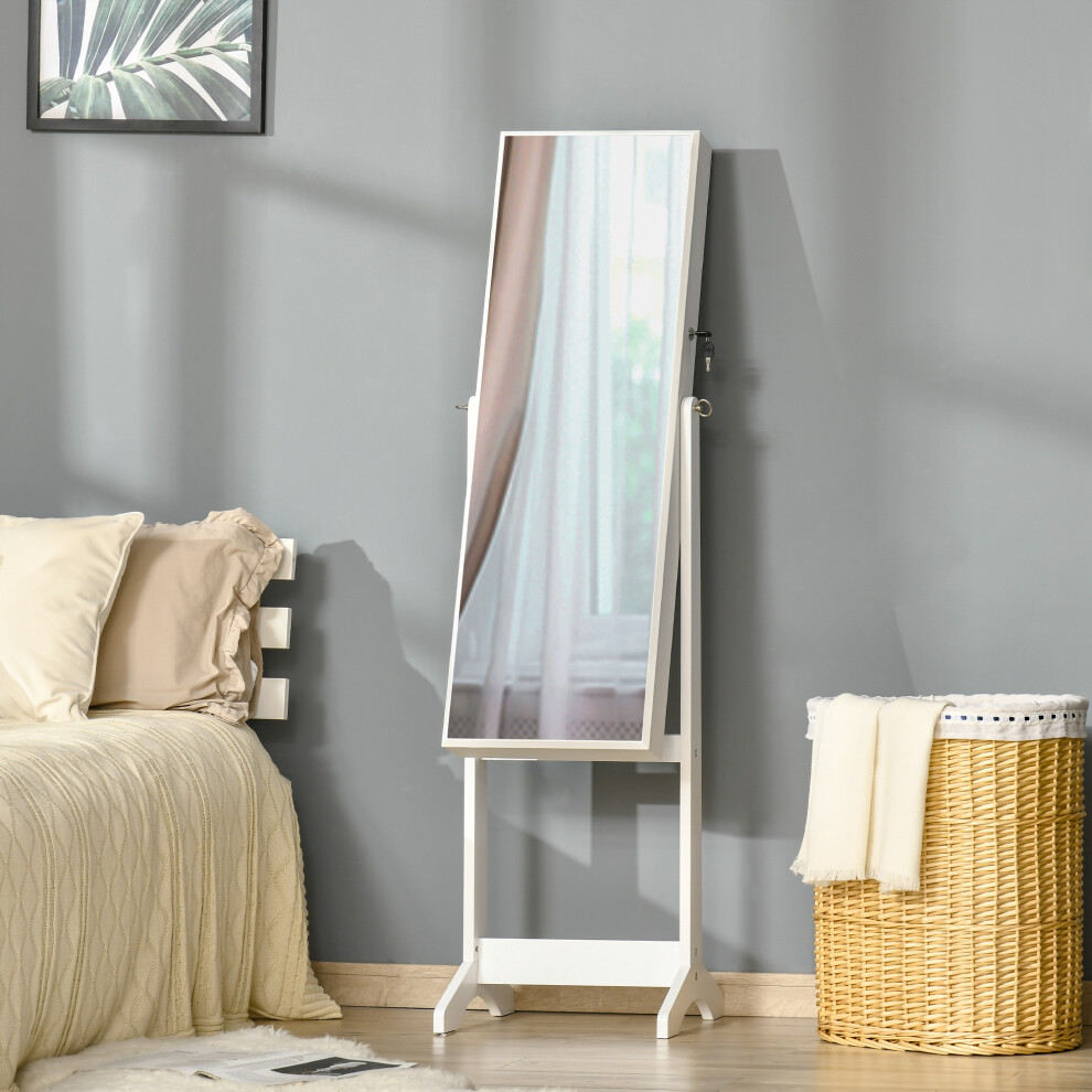 HOMCOM Mirrored Jewellery Cabinet Lockable Jewellery Organiser for Bedroom White