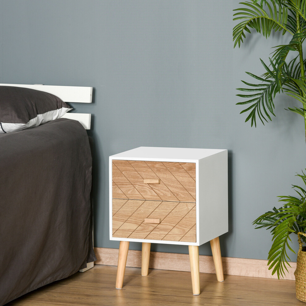 HOMCOM Bedside Table 2 Drawers Side Cabinet Wooden Storage Chest
