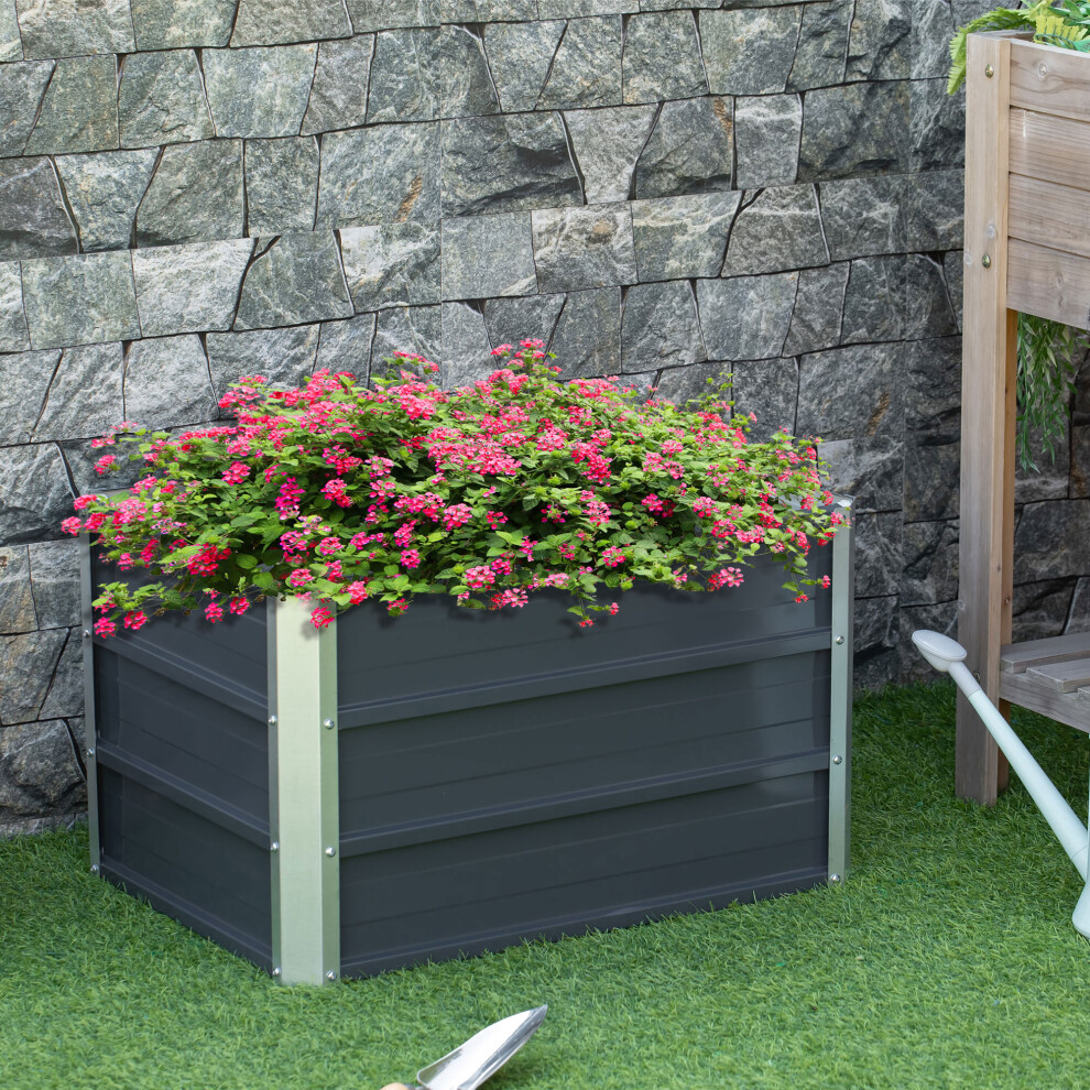 Outsunny Raised Garden Bed Metal Planter Box For Vegetables Flower Grows, Grey