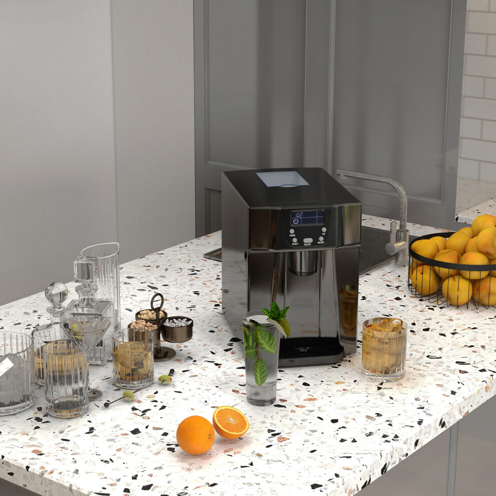 Homcom Ice Maker Machine And Water Dispenser 9 Ice Cubes Ready In 6-10 Mins