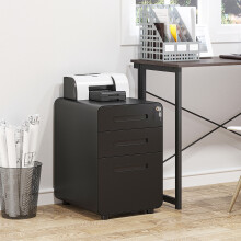 Vinsetto 3 Drawer Modern Steel Filing Cabinet w/ 4 Wheels Lock Pencil Box Black