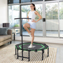 HOMCOM Foldable Trampoline with 3-Level Adjustable Handlebar, 122cm Jump Area, 100kg Max Load, Green (Code A71-007V01GN)