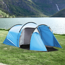 Outsunny 3 Man Camping Tent w/ 2 Rooms Porch Vents Rainfly Weather-Resistant