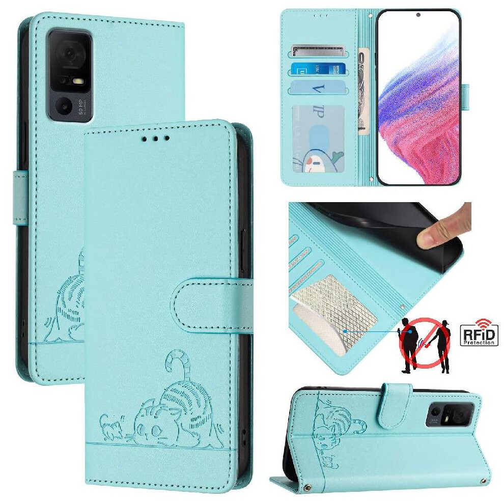 (Green) Case For Tcl 40T Wallet Flip Cover Card Slot Holder Kickstand Cat Rfid Green 764490350648