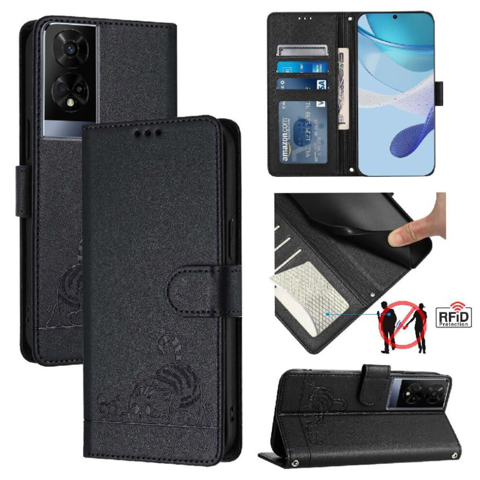 (Black) Case For Tcl 50Xe 5G Cat Rfid Wallet Flip Cover Card Slot Holder Kickstand Black 764490350990