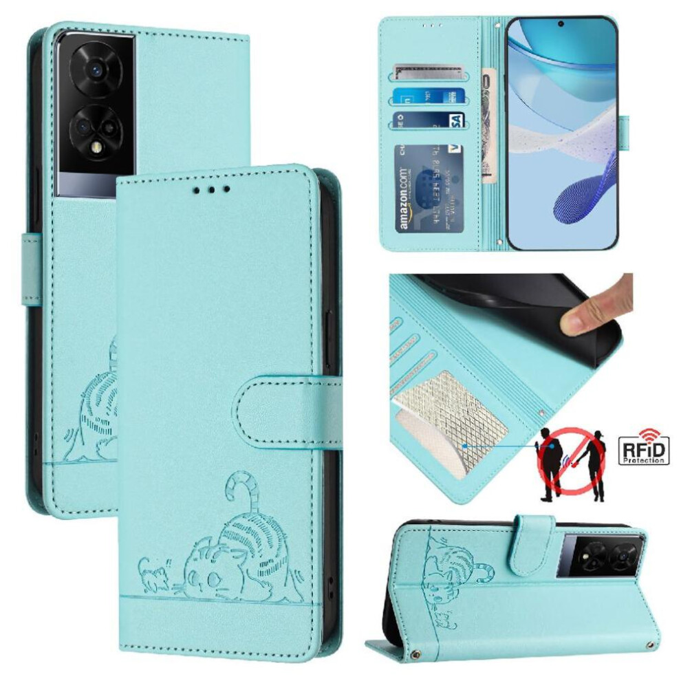 (Green) Case For Tcl 50Xe 5G Cat Rfid Wallet Flip Cover Card Slot Holder Kickstand Green 764490350976