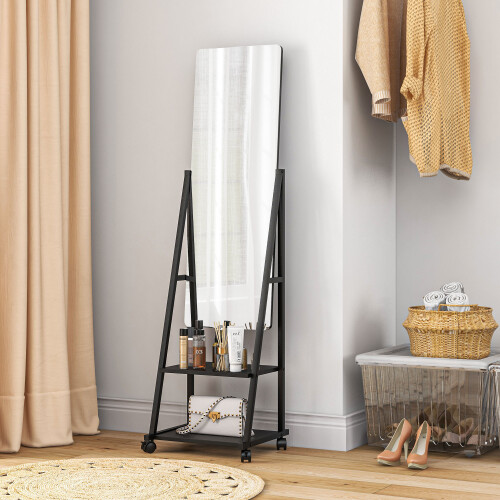 Homcom HOMCOM Movable Full Length Mirror Adjustable Full Body Mirror with 2 Shelves
