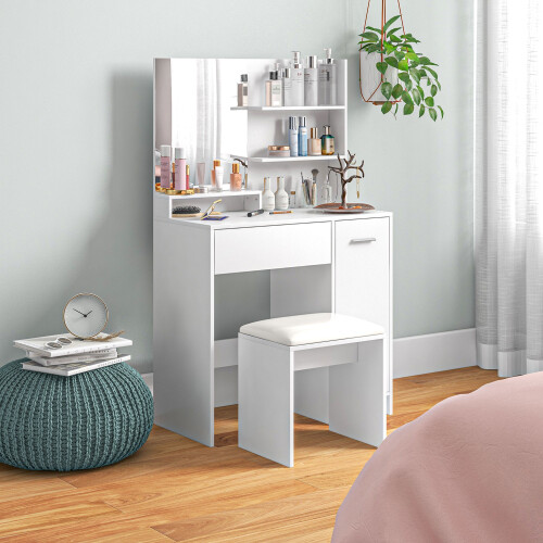 Homcom HOMCOM Dressing Table with Mirror and Stool, Makeup Desk for Bedroom, White