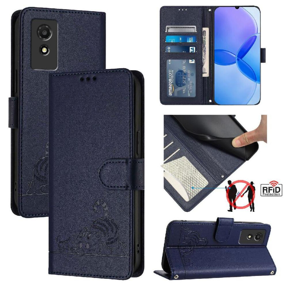 (Blue) Case For Tcl 501 Card Slot Holder Kickstand Wallet Flip Cover Cat Rfid Blue 764490351676