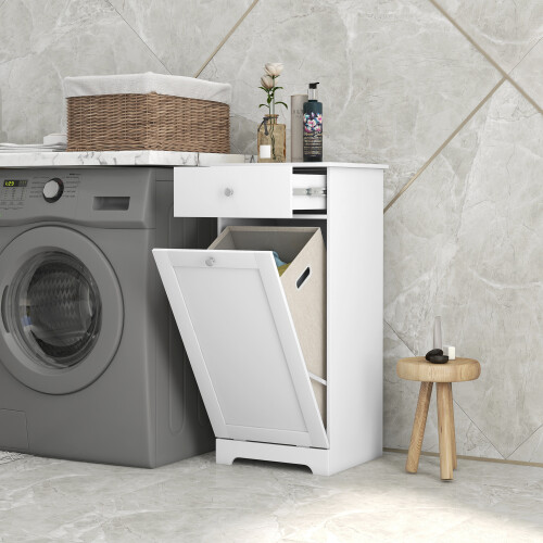 Homcom HOMCOM Bathroom Cabinet with Folding Laundry Hamper and Drawer, White