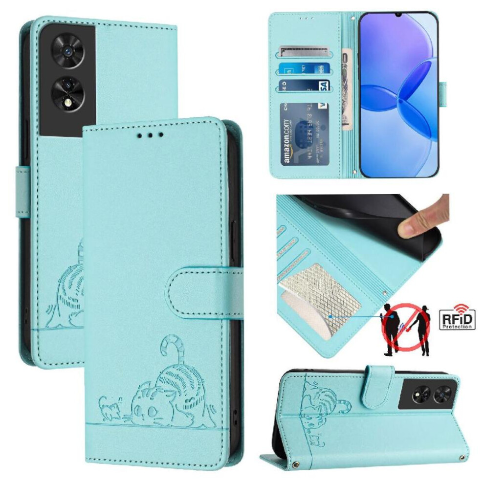 (Green) Case For Tcl 505 Wallet Flip Cover Card Slot Holder Kickstand Cat Rfid Green 764490351584