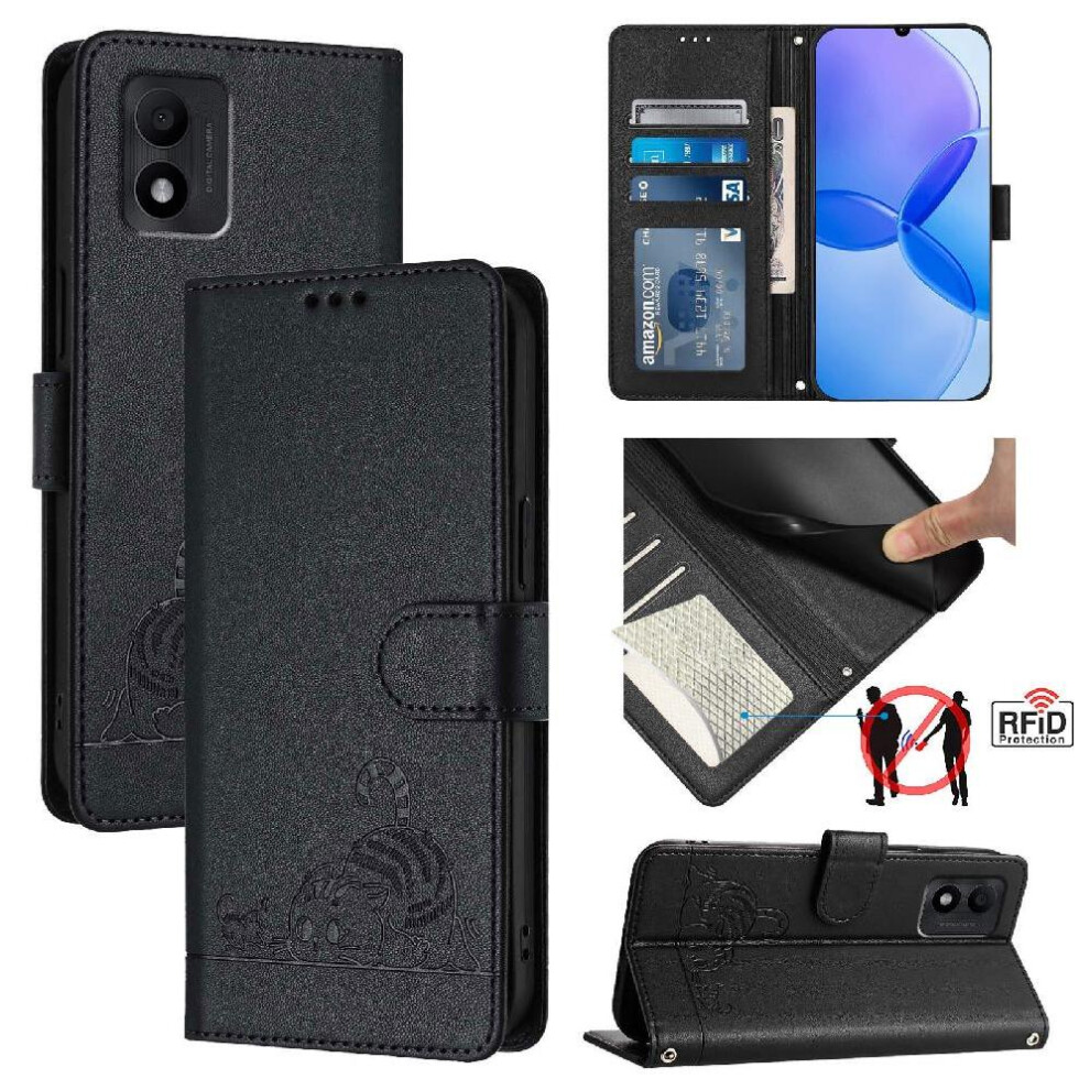 (Black) Case For Tcl 303 Cat Rfid Wallet Flip Cover Card Slot Holder Kickstand Black 764490351904