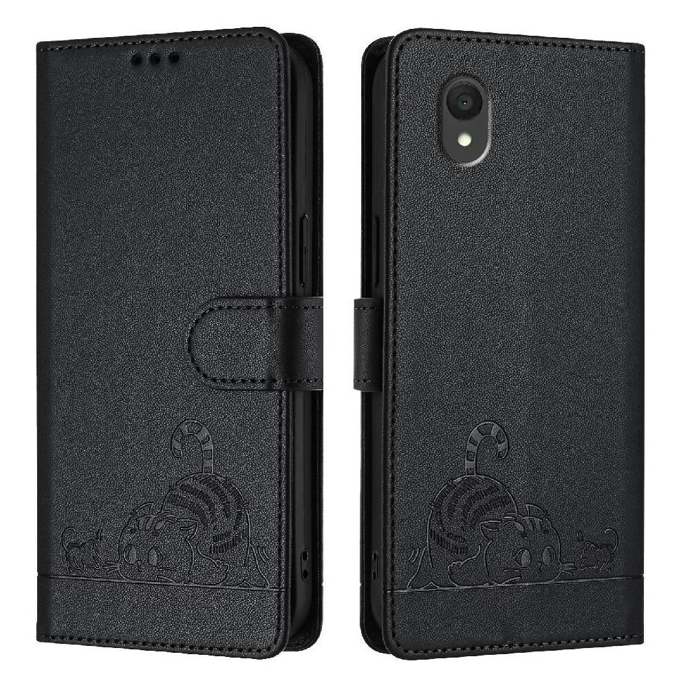 (Black) Case For Tcl 201 Card Slot Holder Kickstand Wallet Flip Cover Cat Rfid Black 764490351966