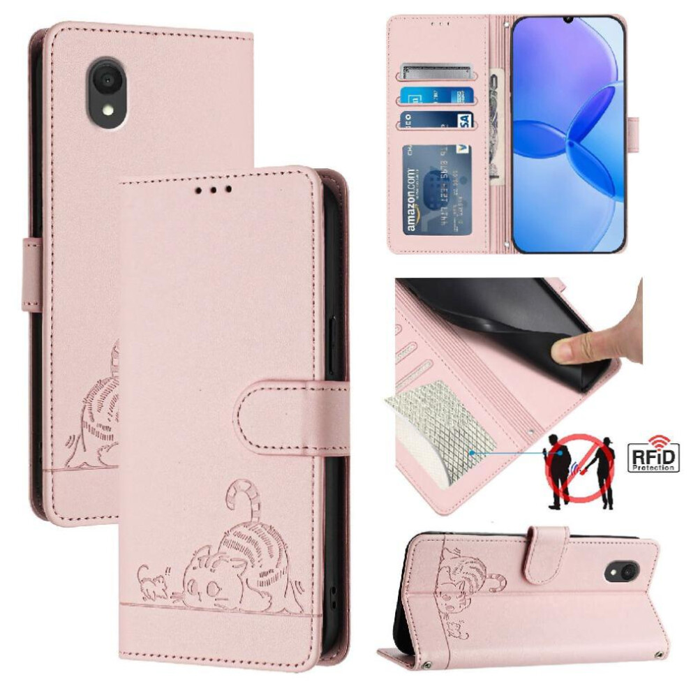 (Pink) Case For Tcl 201 Card Slot Holder Kickstand Wallet Flip Cover Cat Rfid Pink 764490351959