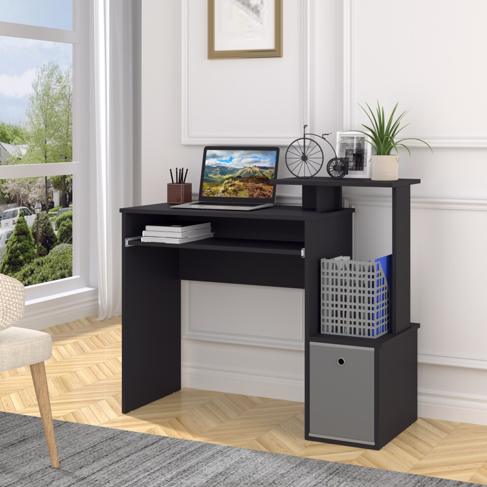 HOMCOM Computer Desk with Sliding Keyboard Tray Storage Drawer Shelf Black-image-OPC-P6NM666-NEW