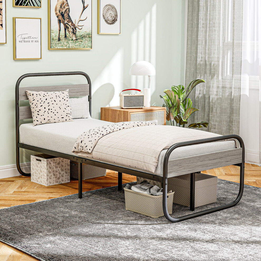 HOMCOM 3ft Metal Platform Single Bed Frame with Under Bed Storage