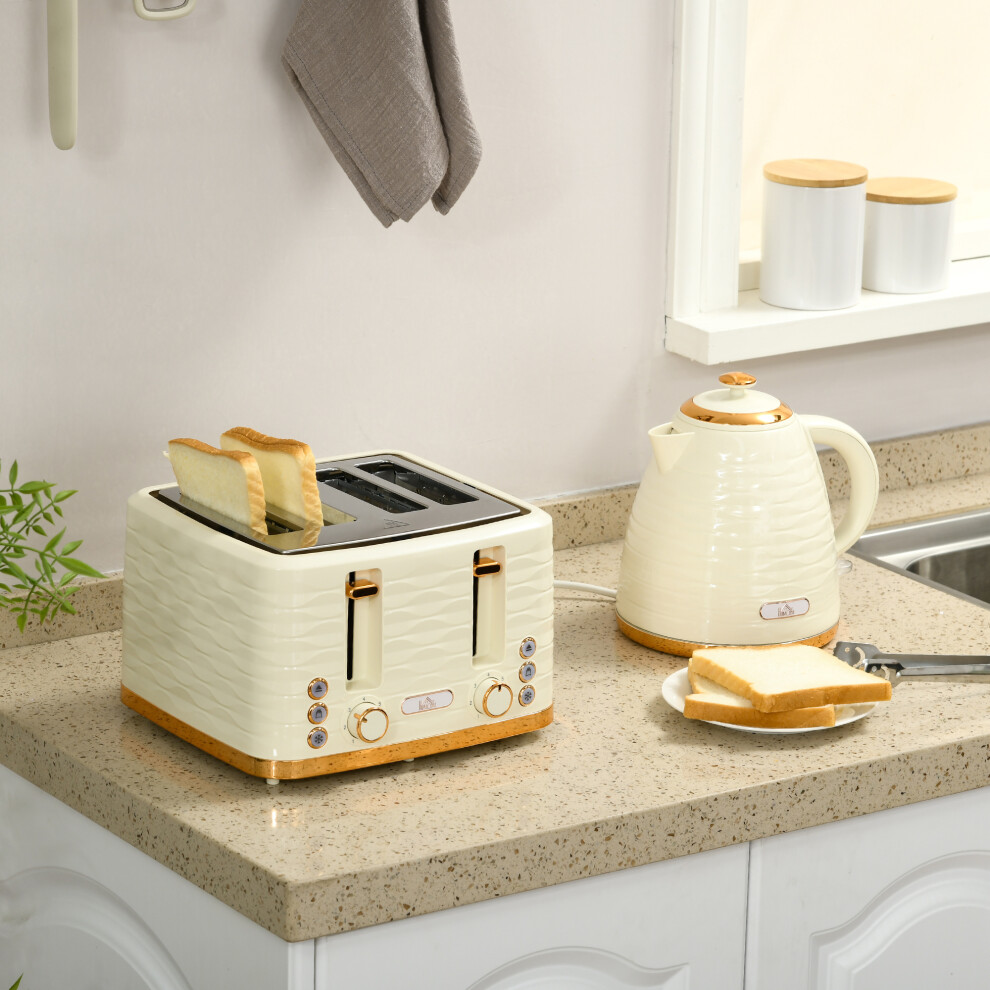 Homcom Kettle And Toaster Set 1.7L Rapid Boil Kettle & 4 Slice Toaster Beige