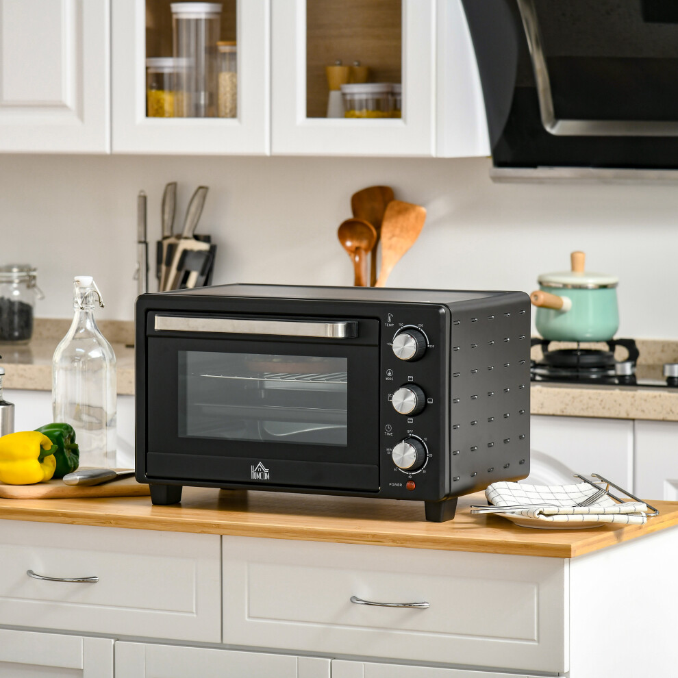 HOMCOM Mini Oven 21L Electric Grill w/ Adjustable Temp Timer 1400W, Black