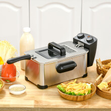 HOMCOM 3L Deep Fat Fryer, 2000W, Adjustable 150C-190C, 60-min Timer, Cool-Touch Basket & Lid, Overheat Protection 800-172V70BK