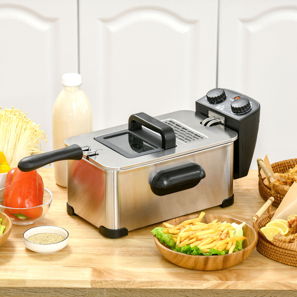 Homcom 3L Deep Fat Fryer, 2000W, Adjustable 150C-190C, 60-Min Timer, Cool-Touch Basket & Lid, Overheat Protection 800-172V70bk