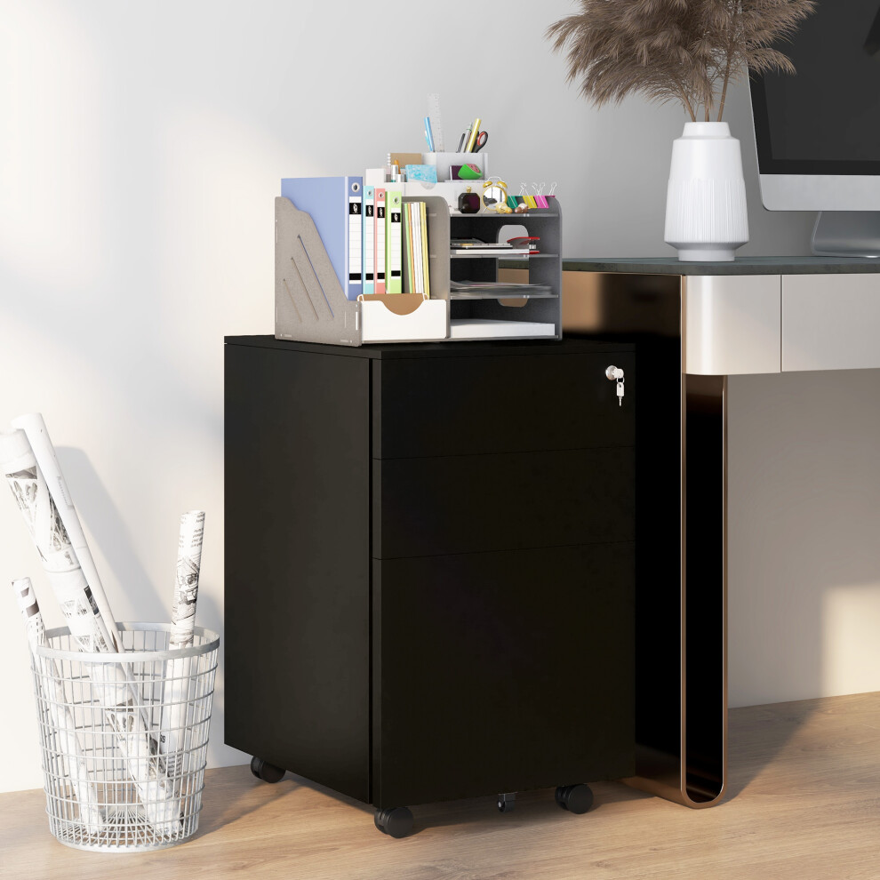 Vinsetto File Cabinet With Lock Hanging Bar For Letter A4 Legal Size Black