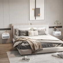 HOMCOM Floating Bedside Table Set of 2 with Drawer White