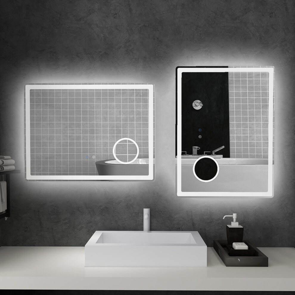 kleankin LED Lighted Bathroom Mirror with 3X Magnifying Mirror, Anti-Fog