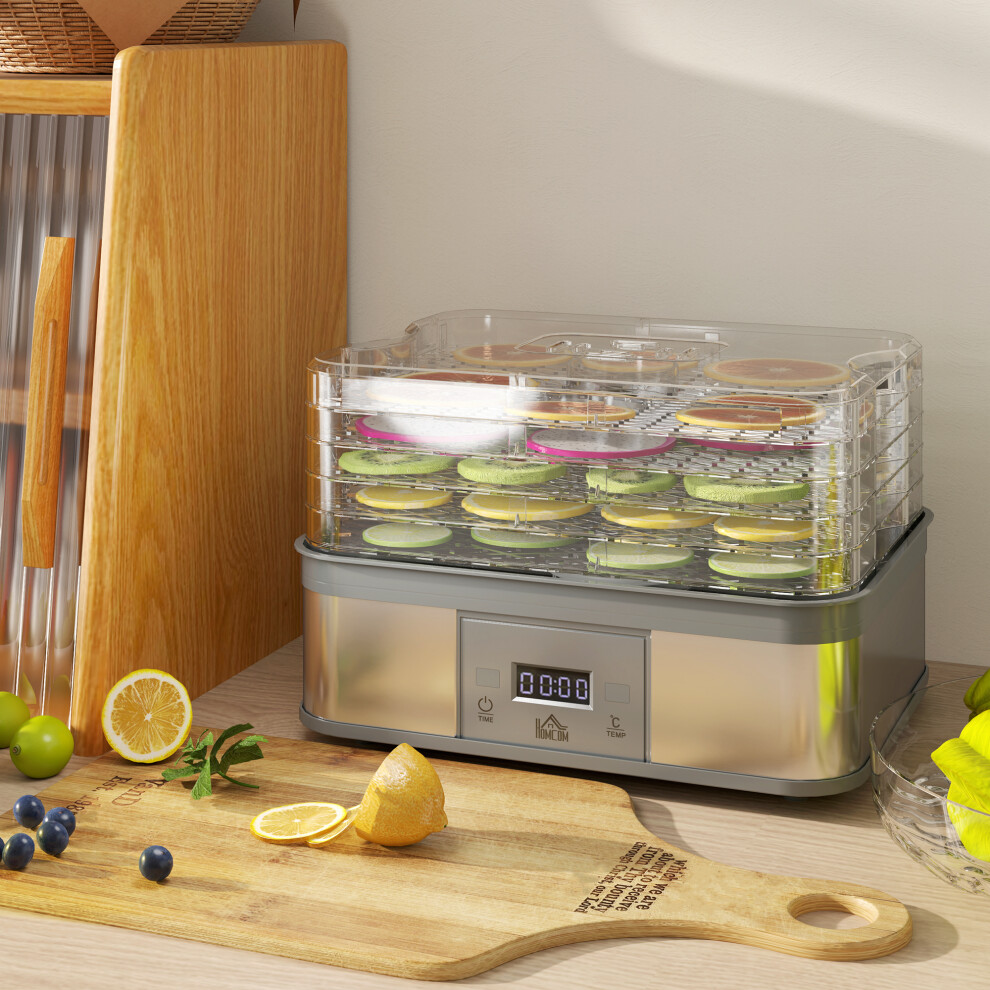 HOMCOM 5 Tier Food Dehydrator, 245W for Drying Fruit, Meat, Vegetable, Grey