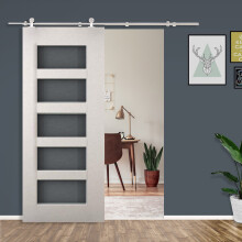 HOMCOM 304 Stainless Sliding Barn Door Closet Track Kit for Wood Doors, 100kg, 200cm Rail, Rollers & Floor Guide