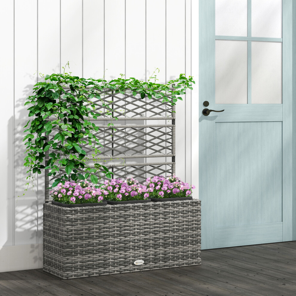 Outsunny Unisex Light Grey Garden Pe Rattan Planter With Trellis, Raised Bed, 84X30x107cm, - Image 5