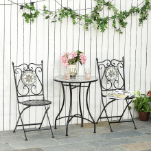 Outsunny 3 Pcs Mosaic Tile Garden Bistro Set Outdoor w/ Table 2 Folding Chairs