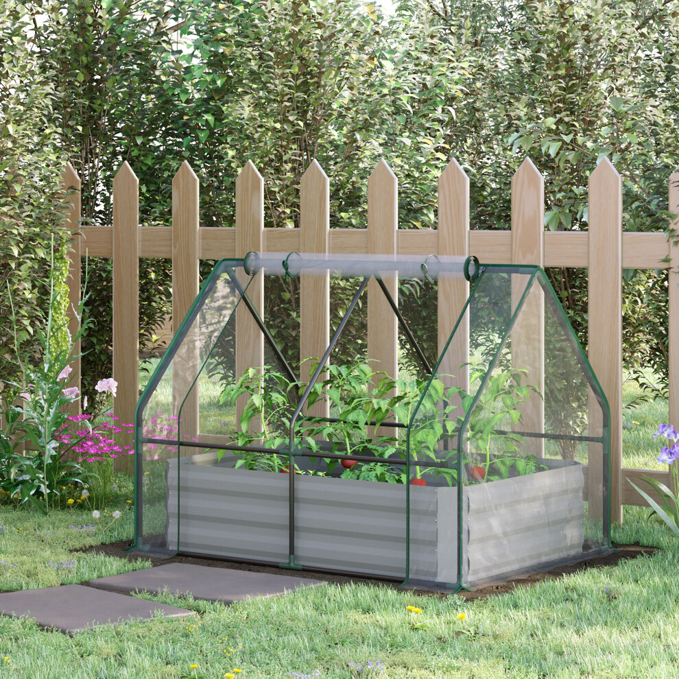 Outsunny Raised Garden Bed Planter Box With Greenhouse, Large Window, Clear