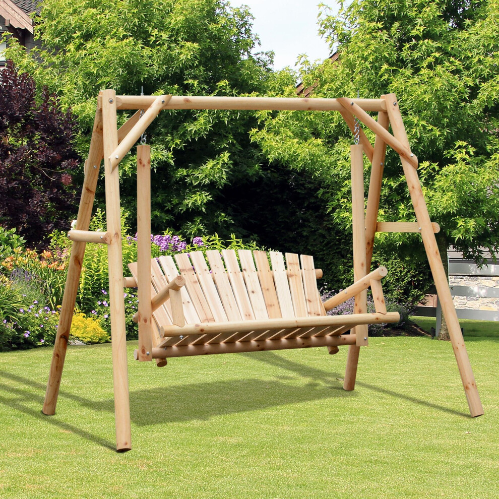 Outsunny Outdoor 2 Seater Porch Swing Wooden Rustic Patio Bench w/ Armrest