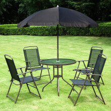 Outsunny 6PC Garden Dining Set Outdoor Furniture Folding Chairs Table Parasol
