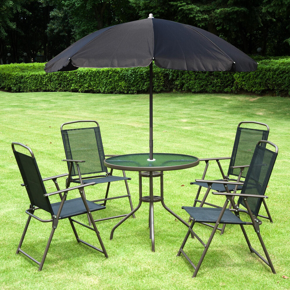 Outsunny 6Pc Garden Dining Set Outdoor Furniture Folding Chairs Table Parasol