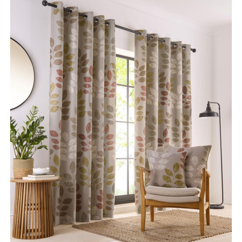 (90 x 90" (229x229cm)) Lined curtains eyelet natural leaf