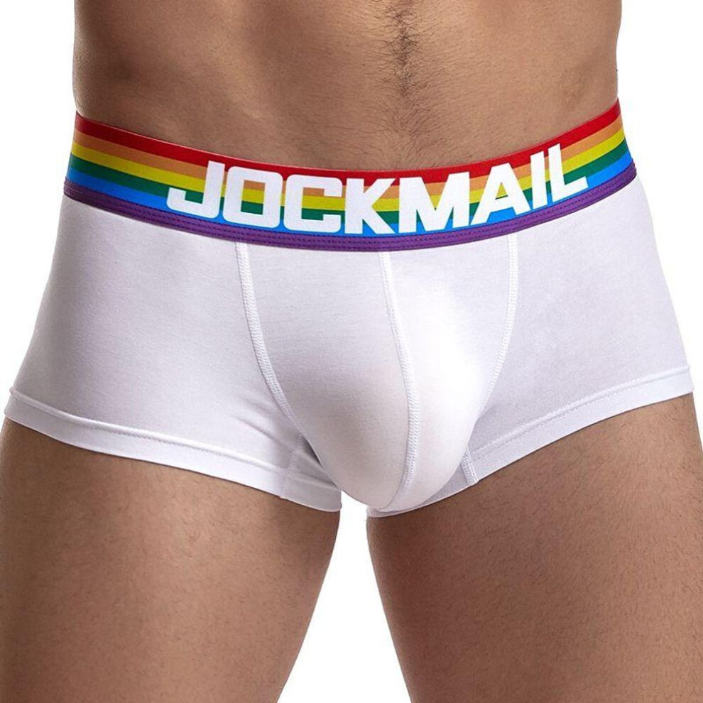 (white, XXL) Boxer JOCKMAIL Cotton & Modal Blend Fabric Men&apos;s Underwear Soft Breathable Rainbow Colours Striped Waistband Shorts Quick Dry Sports Trunks