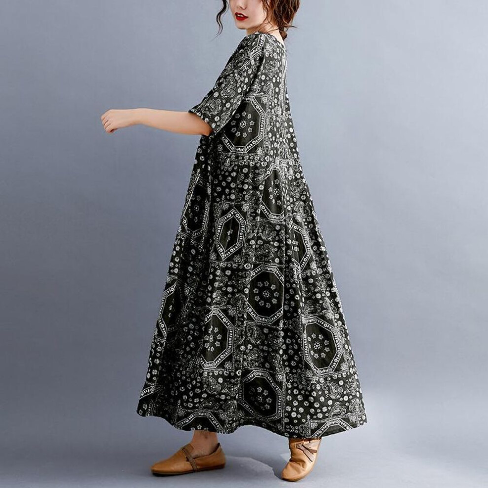 (black, One Size) DIMANAF Summer Beach Plus Size Sundress Lady Long Dress Elegant Floral Printing Women Oversize Clothing