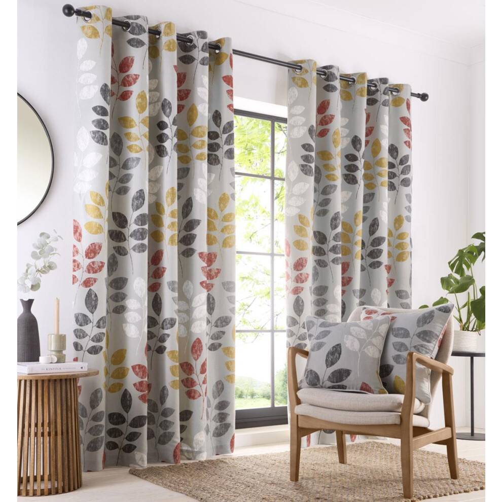 (66 x 90" (168x229cm)) Lined curtains eyelet ring ochre red grey-image-OPC-PGGN6GV-NEW