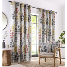 (90 x 90" (229x229cm)) Lined curtains eyelet ring ochre red grey