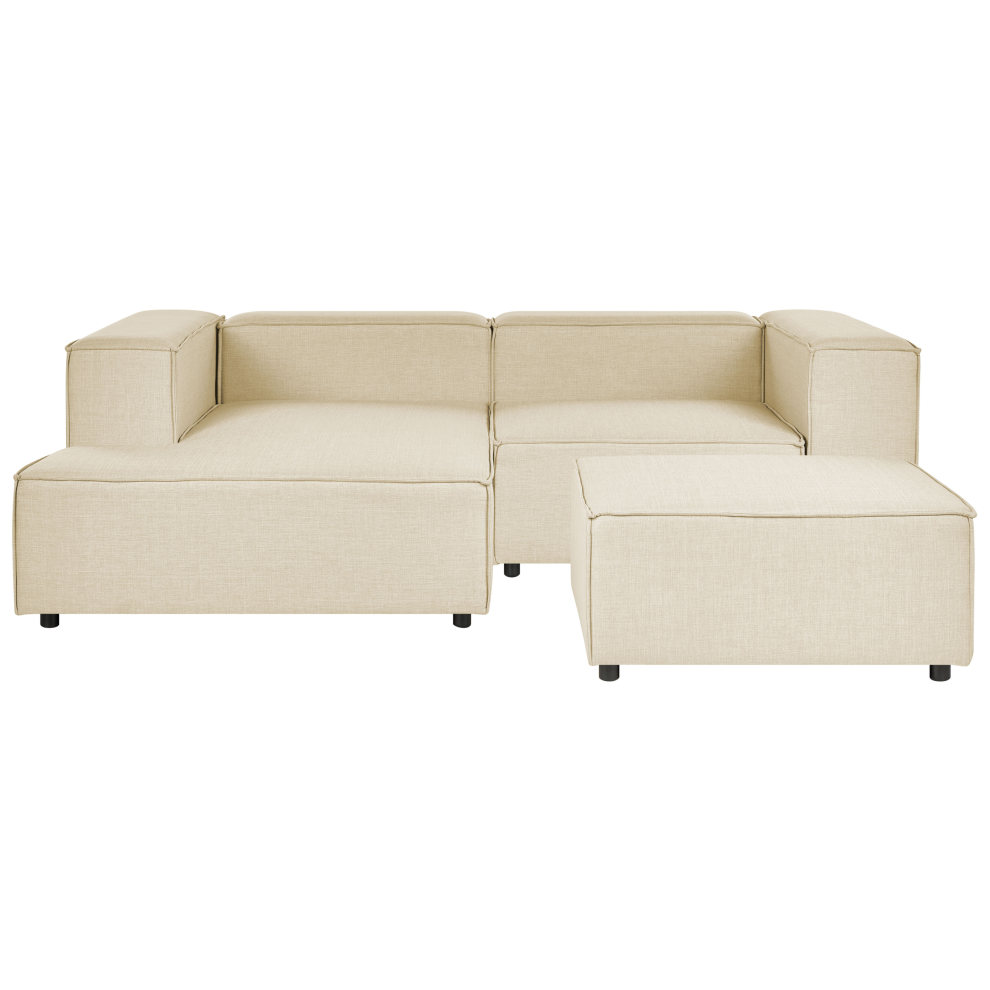 Modular Corner Sofa APRICA Faux Linen Beige with Ottoman 2 Seater Right Hand