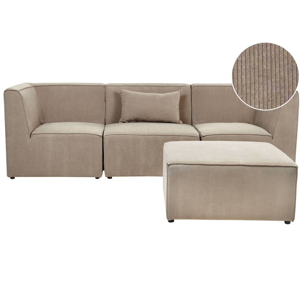 Modular Sofa LEMVIG Corduroy Taupe with Ottoman 3 Seater