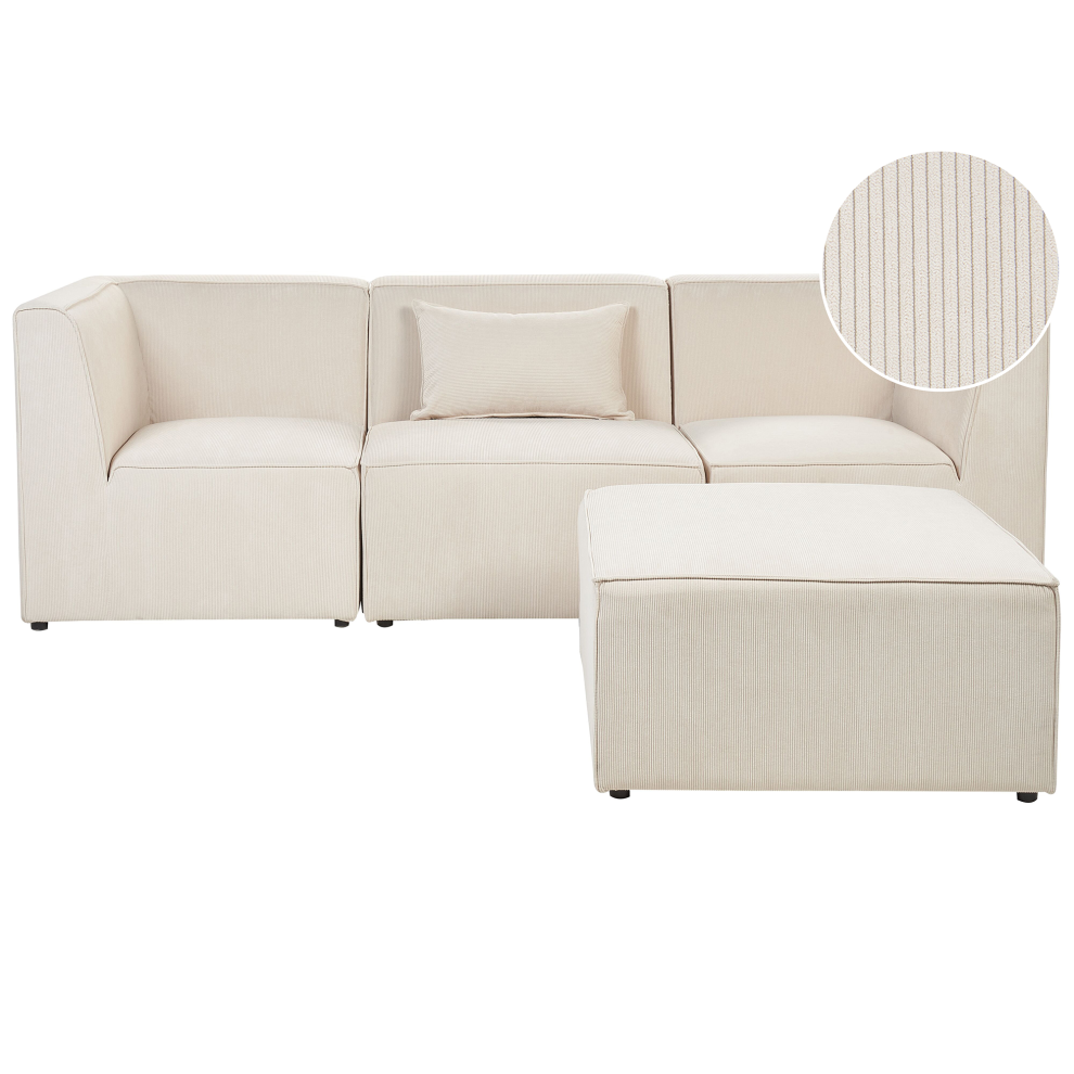 Modular Sofa LEMVIG Corduroy Light Beige with Ottoman 3 Seater