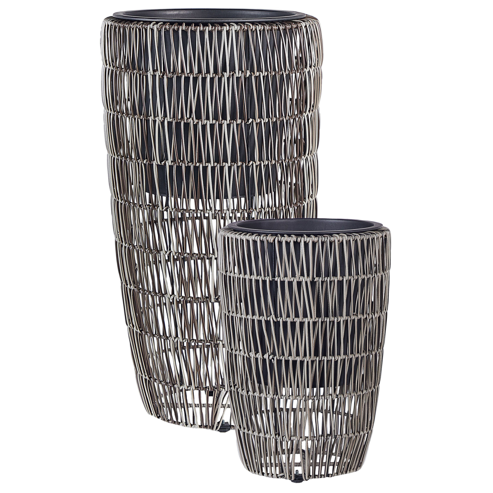 Set of 2 Plant Pots CHELONE PE Rattan 26/34 cm Brown