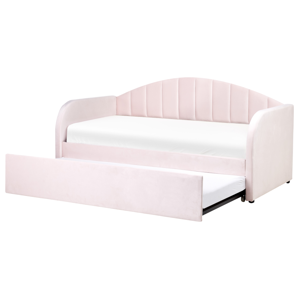 Trundle Bed Velvet EYBURIE 90 x 200 cm (EU Single) Pastel Pink